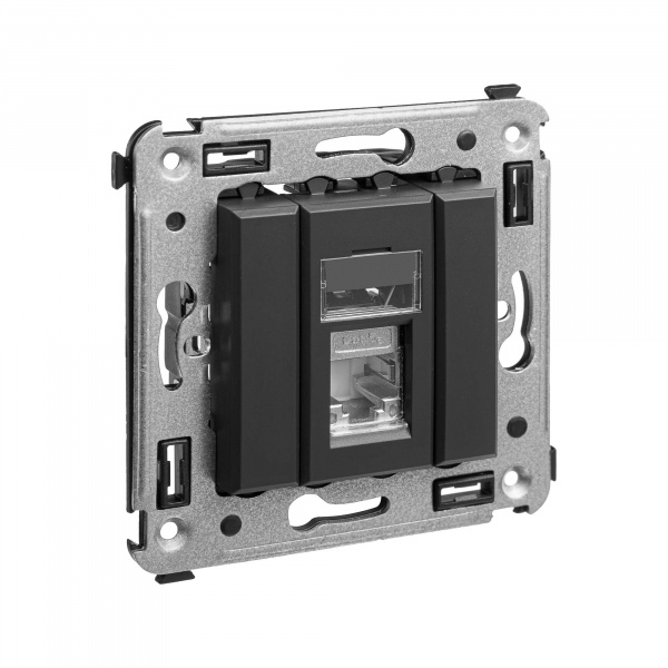 DKC Avanti Черный матовый Компьютерная розетка RJ-45 один  категория 5e. Экранированная