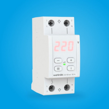 Welrok D2-50 red реле напряжения 50 А (max 60 A) 11 000 ВА, 3х клеммные