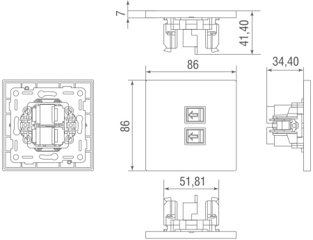 Donel Компьютерная розетка RJ45 + RJ45 (двойная) cat.6/ClassE-8/8, бронза, серия N96, DT166BB