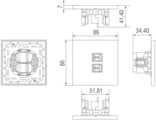 Donel Компьютерная розетка RJ45 + RJ45 (двойная) cat.6/ClassE-8/8, белый, серия N96, DT166WH