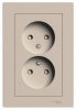 SE AtlasDesign Песочный Розетка двойная б/з со шторками,16А, в сборе