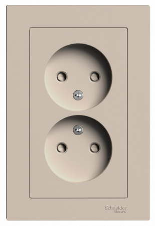 SE AtlasDesign Песочный Розетка двойная б/з со шторками,16А, в сборе
