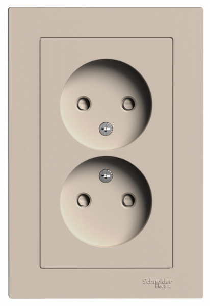 SE AtlasDesign Песочный Розетка двойная б/з со шторками,16А, в сборе