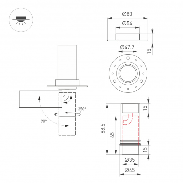 Светильник SP-NUANCE-TRIMLESS-PULL-R35-7W Warm3000 (WH, 36 deg, 230V) (Arlight, IP40 Металл, 5 лет)