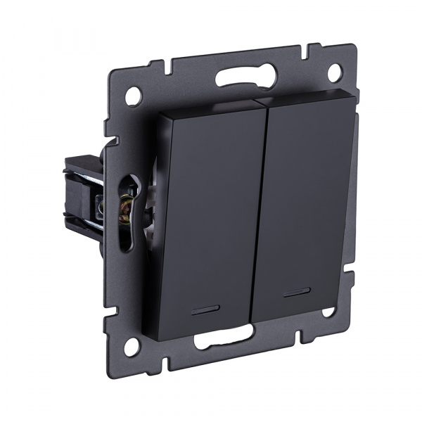 Выключатель кнопочный 2-клавишный 10А/250В с LED подсветкой, черный матовый Kollinger REA-S-014BM для Aspekt, Eleganz, Reflex