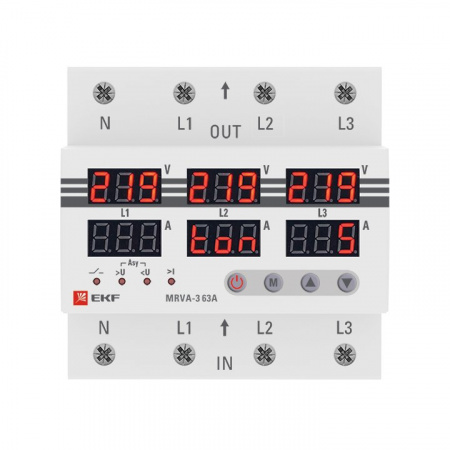 EKF PROxima Трехфазное реле напряжения и тока с дисп. MRVA-3 63A