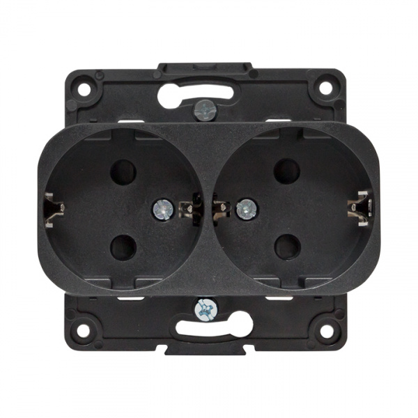 EKF PROxima Стокгольм Черный Розетка 2-ая с/з, со шторками, 16А