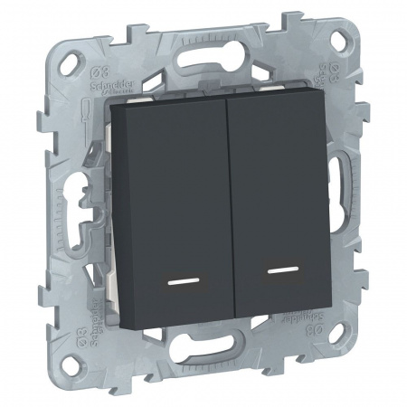 SE Unica New Антрацит Выключатель 2-клавишный, 2 модуля, с подсветкой, 2 х сх. 1а