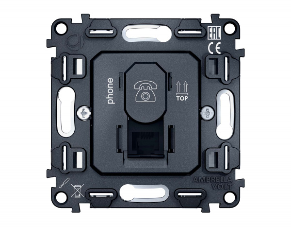 Механизм телефонной розетки RJ-11 (4P4C) с автоматической защитной шторкой QUANT VM190