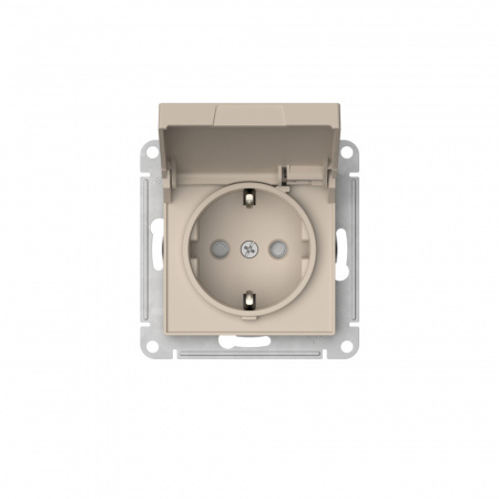 Systeme Electric AtlasDesign Песочный Розетка с заземл. со шторк. с крышкой, 16А,IP20,мех., быстрозажим. клем.