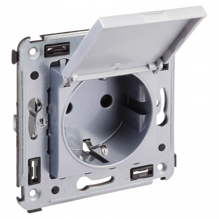 DKC Avanti Закаленная сталь Розетка с крышкой 2P+E со шторками