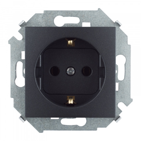 Simon 15 Графит Розетка с/з, с защитными шторками, 16А, 250В, винт. зажим