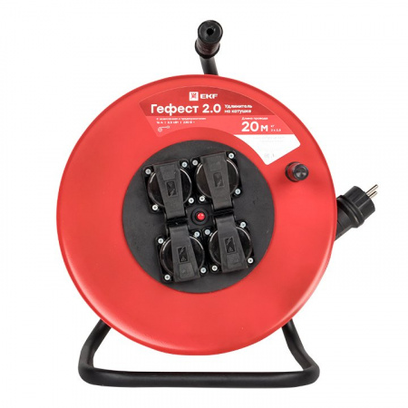 EKF PROxima Удлинитель на катушке "Гефест 2.0" 4 гнезда 20м с заземлением и предохранителем КГ 3*2,5 16А/3,5кВт IP44