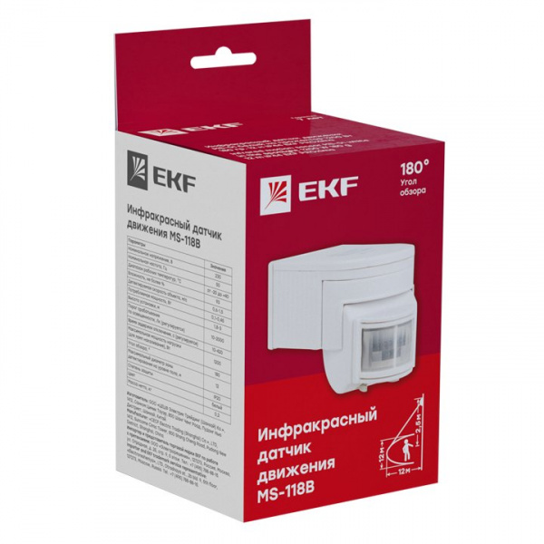 EKF PROxima ИК датчик движения наст. 1200Вт 180гр. до 12м IP44 MS-118B
