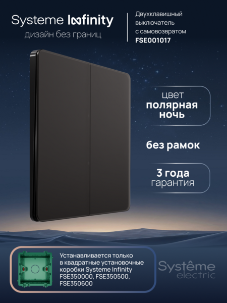 Systeme Electric Systeme Infinity Полярная ночь Выключатель с самовозвратом 2-клавишный, 10А