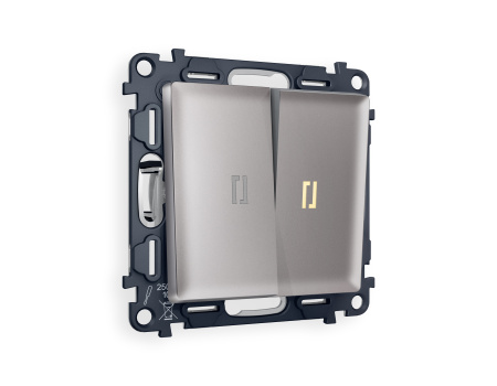 Комплект механизма 2-клавишного выключателя с подсветкой 3200K ALFA MA504010 Сталь матовый QUANT