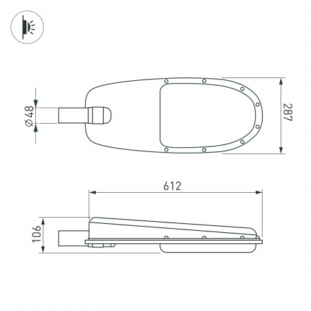 Arlight Светильник OXOR-ELFA 611х288-108W Day5000 (GR, 144x61 deg, 230V) IP65 (-)
