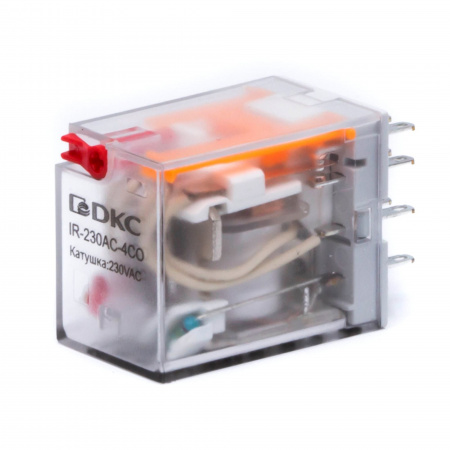 DKC Реле миниатюрное промышленное общего назначения, 4CO, ком. ток 6А,AgSnO₂, напряжение 230V AC, опция: тест-кнопка+светодиод
