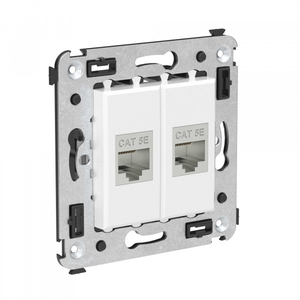 DKC Avanti Компьютерная розетка RJ-45 без шторки в стену, кат.5e двойная экранированная, Белое облако