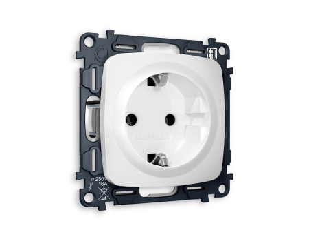 Комплект механизма электрической розетки OMEGA MO126010 Белый матовый с заземлением на винтовых зажимах 2P+E 16A-250V QUANT