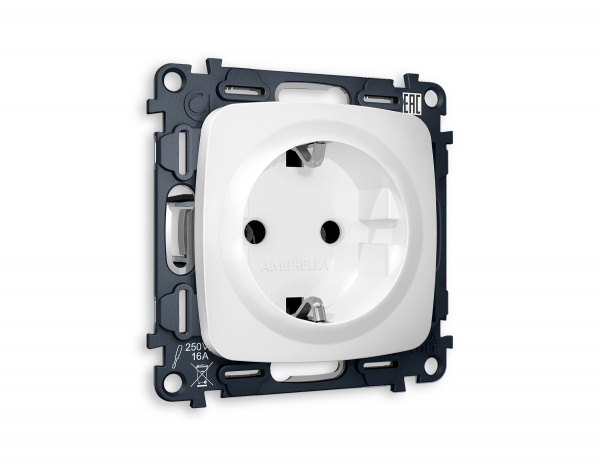 Комплект механизма электрической розетки OMEGA MO126010 Белый матовый с заземлением на винтовых зажимах 2P+E 16A-250V QUANT