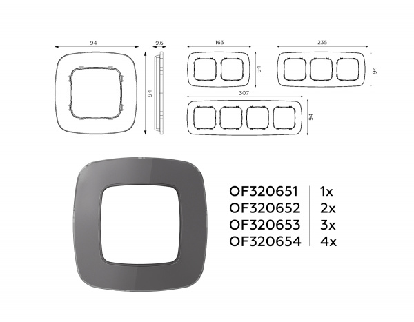 Рамка OMEGA Radian (Антрацит серый Стекло органическое) 1-ая OF320651