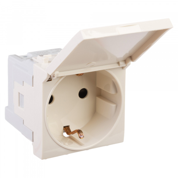 DKC Avanti Ванильная дымка Розетка с крышкой 2P+E со шторками 2 модуля