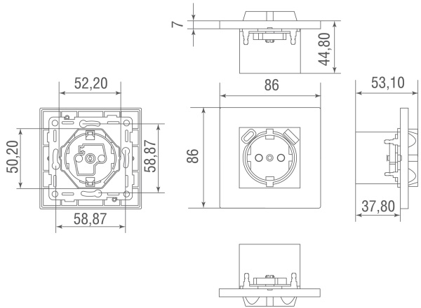 Donel Розетка Schuko с зарядным устройством USB A+C, с защитными шторками, белый, серия N96, DT155WH