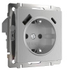 Розетка с заземлением, шторками и USB тип A+C (серебряный рифленый) W1171709