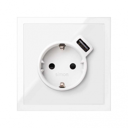 Simon 100 Белый глянец Накладка розетки Schuko с з/у USB SmartCharge