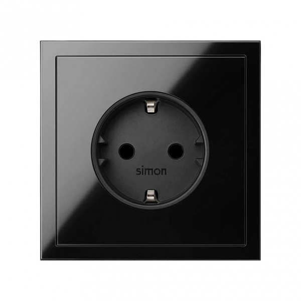 Simon 100 Черный глянец Накладка розетки Schuko