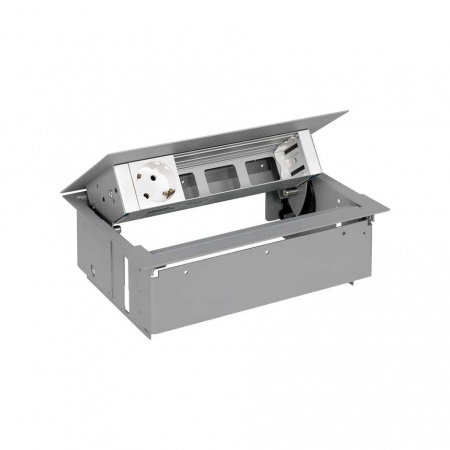 Simon 400 Алюминий Врезной розеточный блок с крышкой и мет. вводом, 1x2P+E, 3 пустых модуля