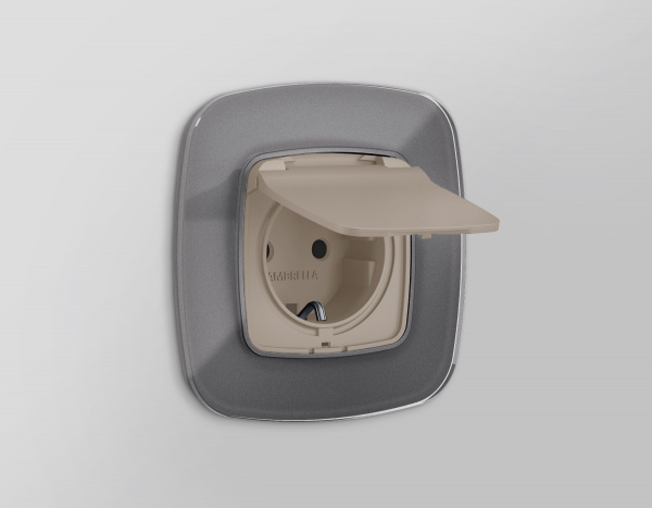 Лицевая панель OMEGA (Серо-бежевый матовый) для электрической розетки с/з со шторками и крышкой IP44 QUANT OP3680