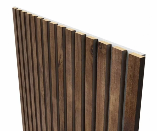 Акустическая панель, серый войлок, 2750х600х19мм, рейки МДФ дуб старинный натуральный Акустическая панель, серый войлок, 2750х600х19мм, рейки МДФ дуб старинный натуральный