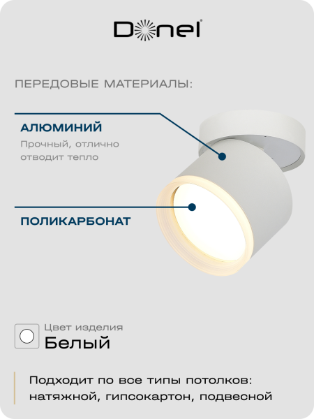 Donel Светильник накладной, поворотный, GX53, D84xH85мм, IP20, белый, без лампы, DN02014R1W