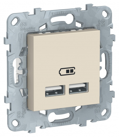SE Unica New Беж Розетка USB, двойная, 5 В / 2100 мА
