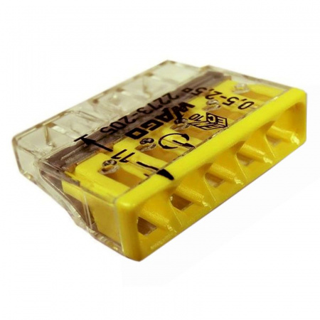 Wago клеммы для одножильных проводников; макс. 2,5 мм²; 5-проводн.; прозрачный корпус; желтая крышка