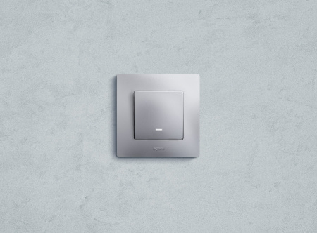 Legrand Etika Алюминий Выключатель 1-клавишный с подсветкой/индикацией, автоматические клеммы, 10 AX, 250 В