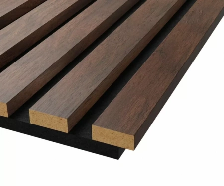 Акустическая панель, черный войлок, 2750х600х19мм, рейки МДФ дуб барон темный Акустическая панель, черный войлок, 2750х600х19мм, рейки МДФ дуб барон темный