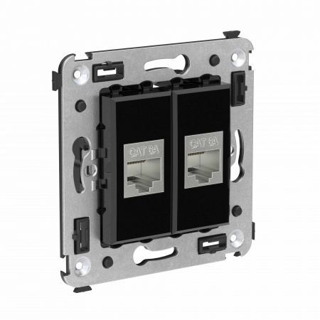 DKC Avanti Компьютерная розетка RJ-45 без шторки в стену, кат.6А двойная экранированная, Черный квадрат
