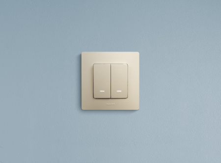 Legrand Etika Слоновая кость Выключатель 2-х клавишный с подсветкой, 10А, Винтовые клеммы