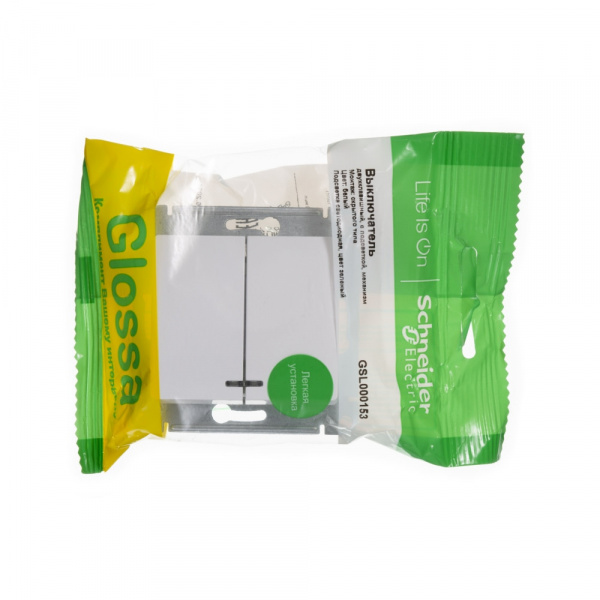 SE Glossa Бел Выключатель 2-клавишный с подсветкой, сх.5а, 10АХ