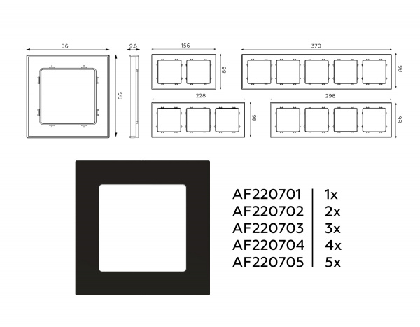 Рамка ALFA Techno (Черный матовый) 5-ая AF220705