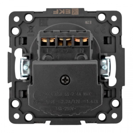 EKF Стокгольм Механизм Розетки 1-местной с/з, USB A+C 16А винтовые клеммы черный с защ. штор.