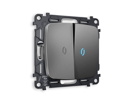 Комплект механизма 2-клавишного выключателя с подсветкой 10000K OMEGA MO654020 Антрацит серый QUANT