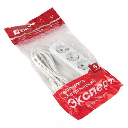 EKF PROxima Удлинитель "Эксперт" 4 гнезда 3 метра 16А/3,5кВт с заземлением ПВС 3х1