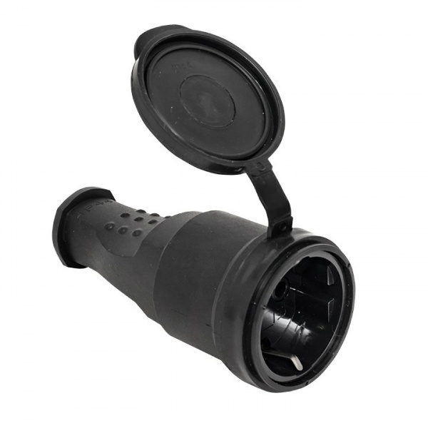 EKF Basic Розетка переносная с защитной крышкой каучуковая 230В 2P+PE 16A IP44