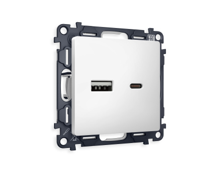 Комплект механизма розетки ALFA MA131010 Белый матовый 2USB A+C 20W быстрая зарядка QUANT