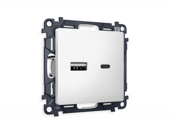 Комплект механизма розетки ALFA MA131010 Белый матовый 2USB A+C 20W быстрая зарядка QUANT