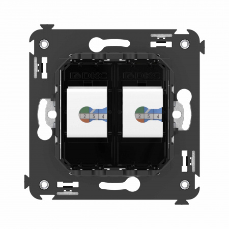 DKC Avanti Компьютерная розетка RJ-45 без шторки в стену, кат.6 двойная, Черный квадрат